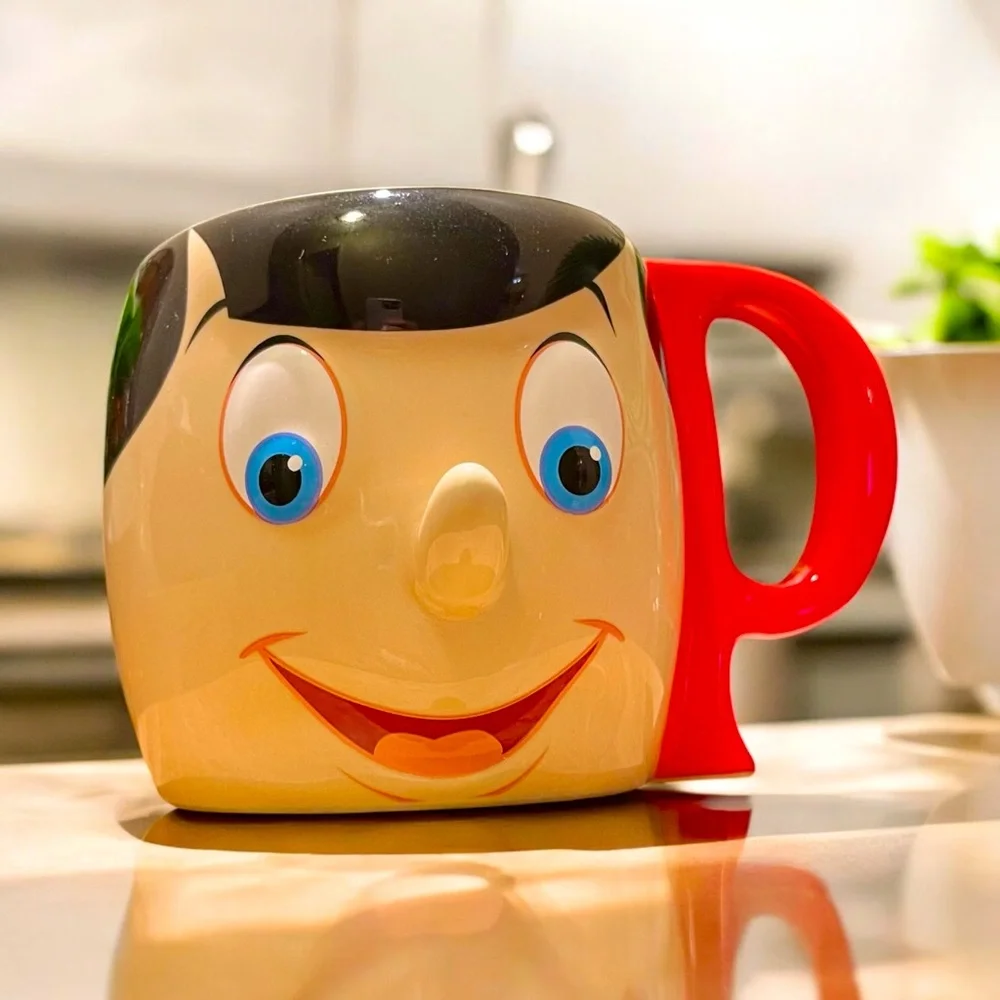 Disney Store Ceramic Pinocchio Face Coffee Tea Mug P Shape Handle 12 Oz